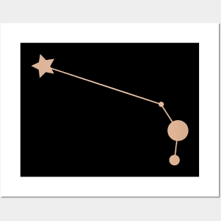 Aries Zodiac Constellation in Rose Gold - Black Posters and Art